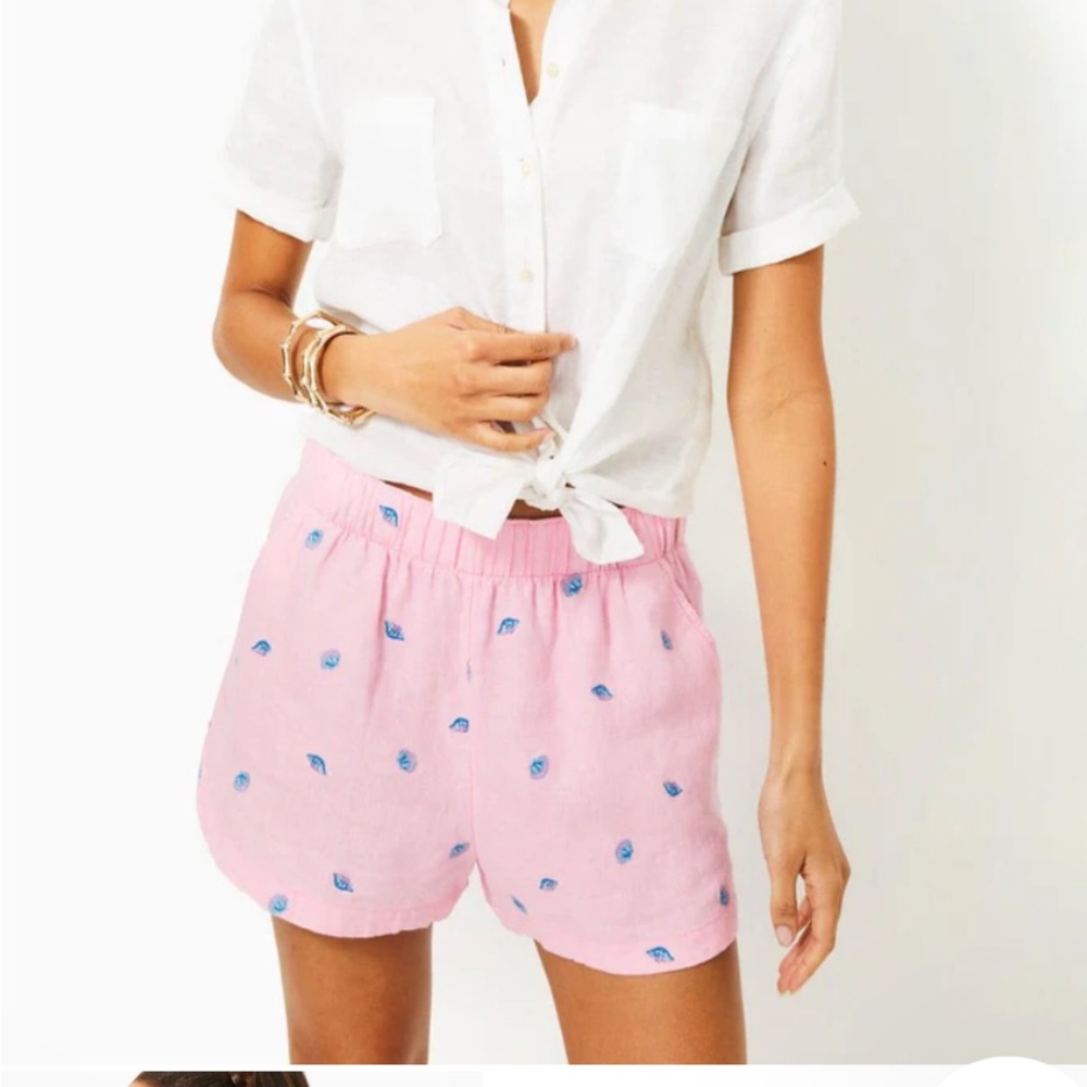 Elodey linen shorts in conch shell pink size Small